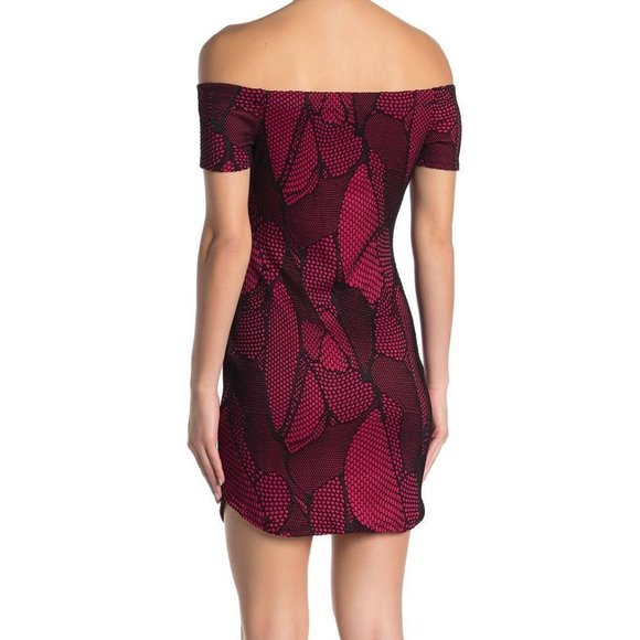 Bailey Blue pink black fuchsia flocked off shoulder bodycon dress medium MSRP 80 - Picture 2 of 12